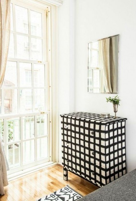 black and white windowpane print Tarva dresser