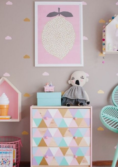 pastel triangle stenciled Tarva dresser