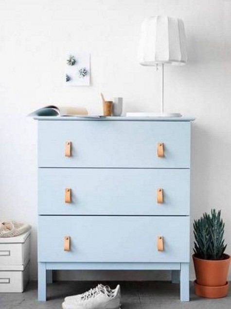 powder blue Tarva dresser with leather handles