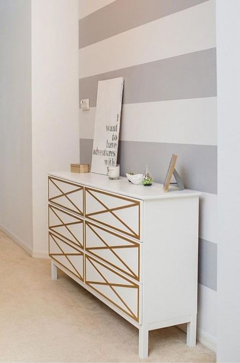 white double Tarva dresser with gold geo touches