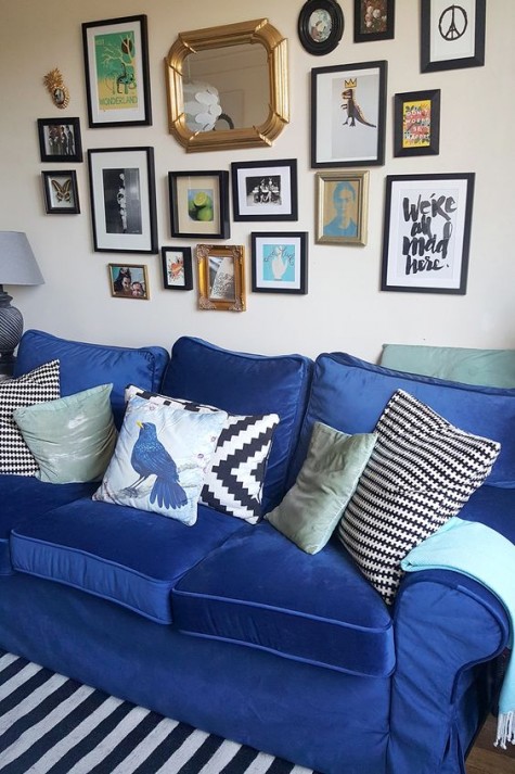 a cobalt blue Ektorp sofa makes a colorful statement