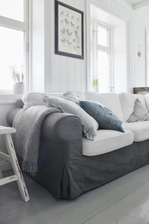 a graphite grey Ektrop with white cushions looks cool