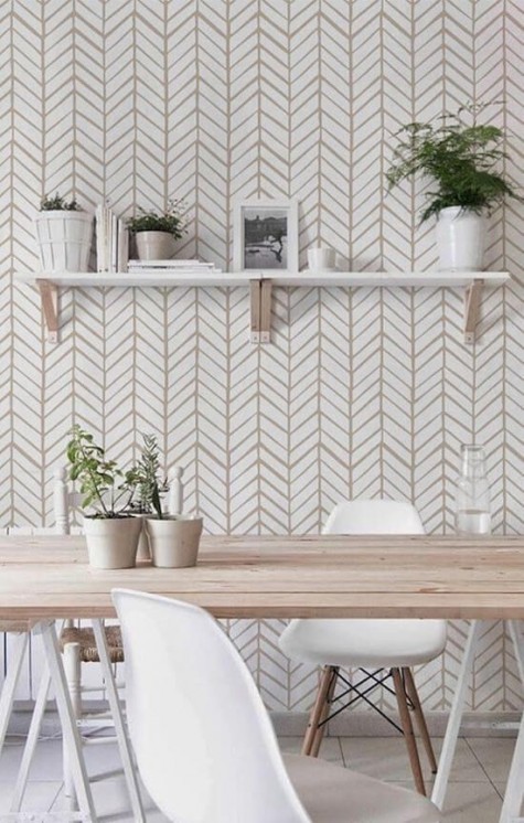 chevron print wallpaper to make a neutral space more eye-catching