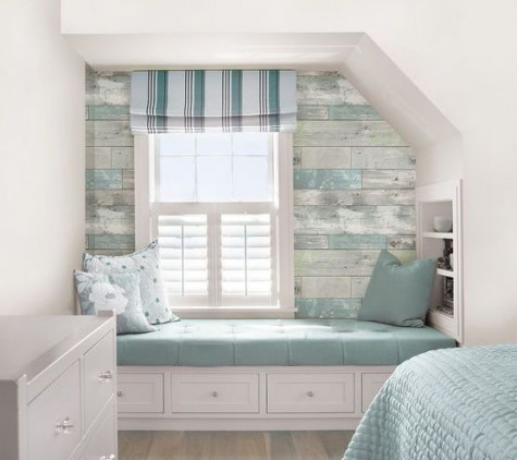 grey and aqua wallpaper that imitates weathered wood