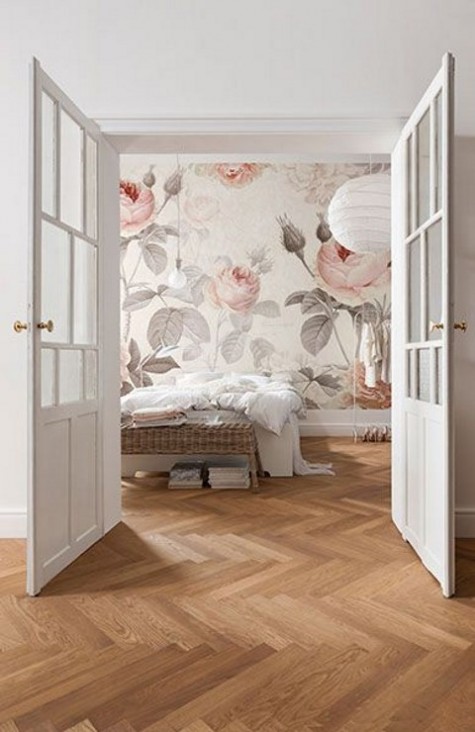 pink flower print wallpaper for a girlish bedroom
