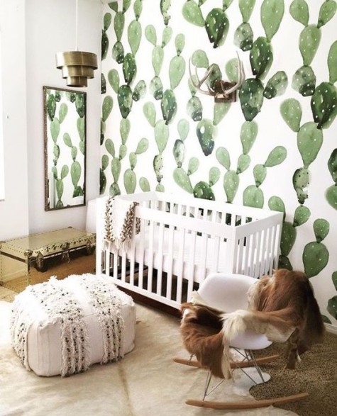 watercolor cactus print wallpaper for a desert-inspired nursery