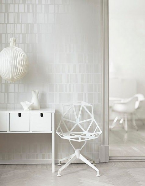 white printed wallpaper with a shiny touch will add more interest though being neutral