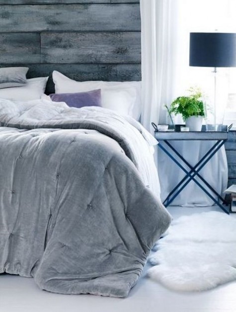 dove grey velvet and linen quilt for a chic bedroom
