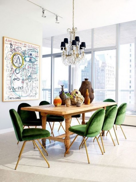emerald velvet chairs on brass legs look wow