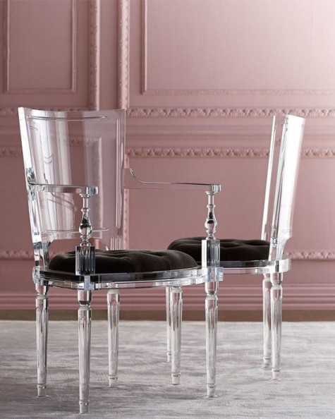 refined acrylic chairs with upholstered seats