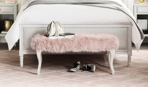a pink faux fur bench is great for a girlish bedroom