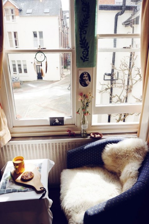 cover your chair with faux fur to make it very cozy and chic
