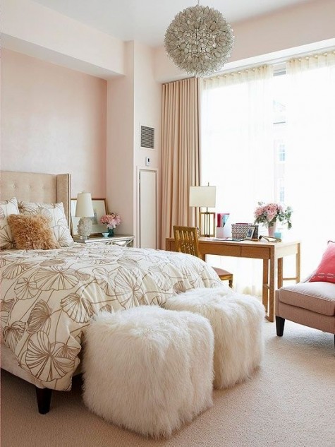 faux fur ottomans for a blush girlish space