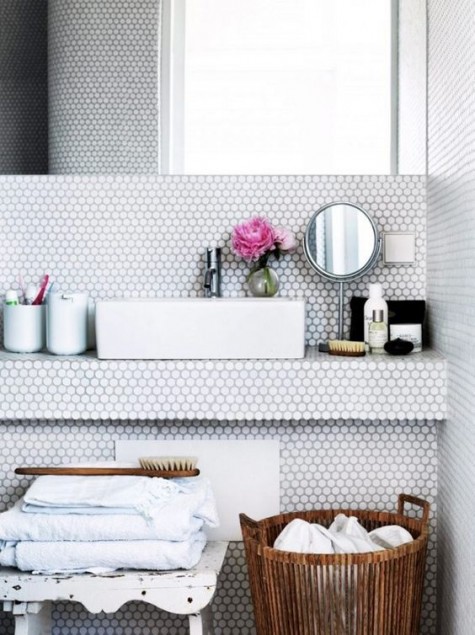 white penny tiles to give your space a texture