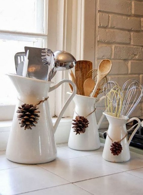 add pinecones on twine on each jug to make them look cuter