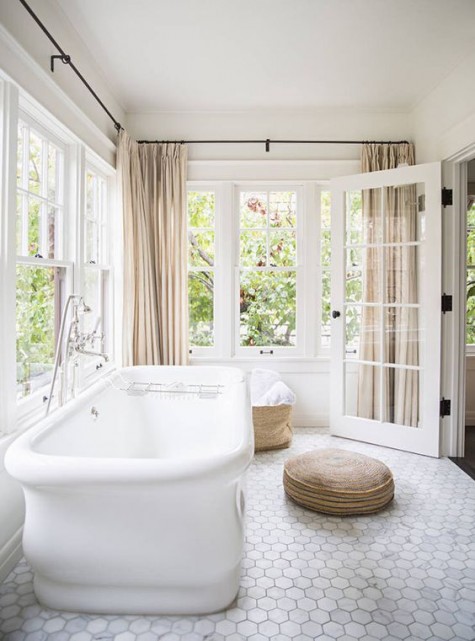 marble hex tiles on the floor for a peaceful space