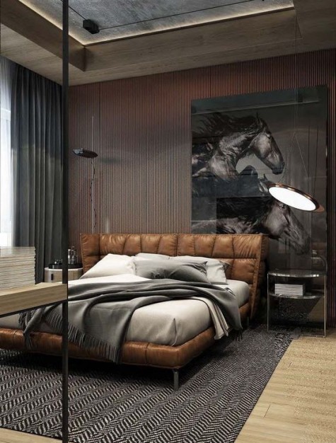 a padded leather wingback headboard