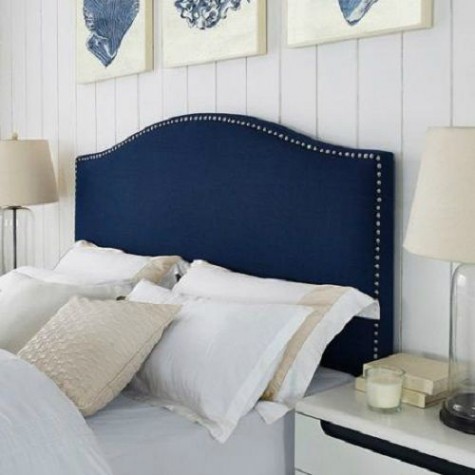 padded nail trim upholstered headboard in navy