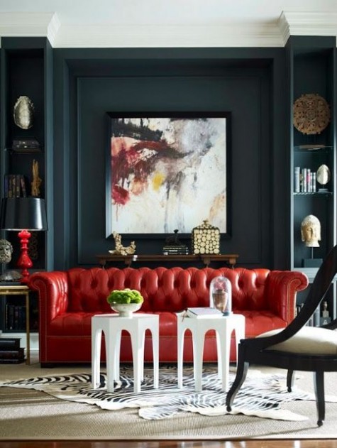 a bold red leather sofa for a colorful statement