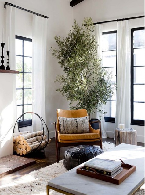 a mid-century modern mustard-colored leather chair