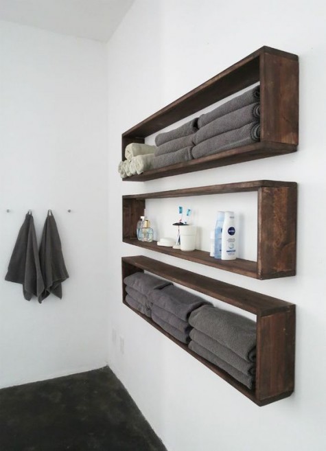 floating bathroom shelves shaped as boxes are comfortable