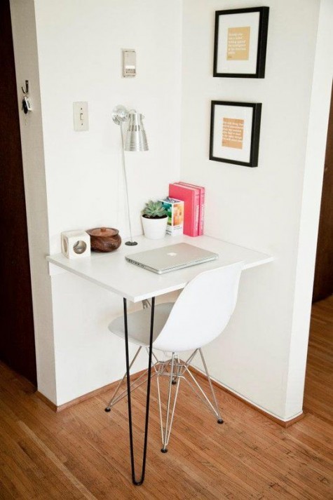 use a small nook as a workspace installing a wall-mounted desk