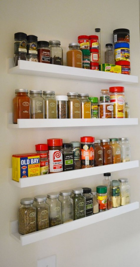 IKEA Ribba ledges with spices and other stuff for cooking