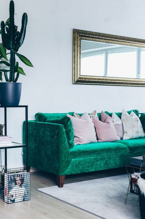 an emerald velvet Stockholm sofa for making a colorful statement