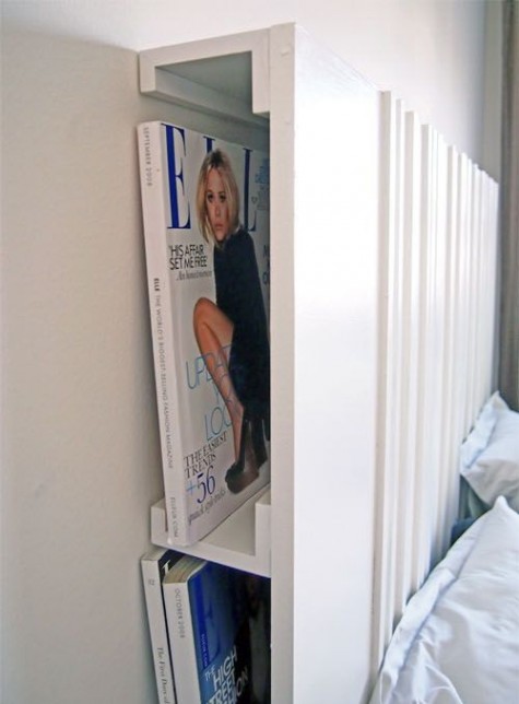 hidden headboard storage done with IKEA Ribba