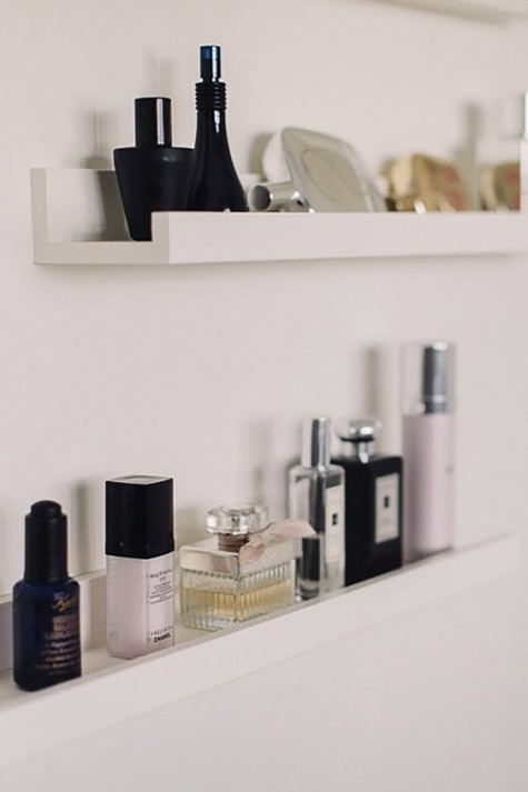 organize your makeup nook with IKEA Ribba ledges