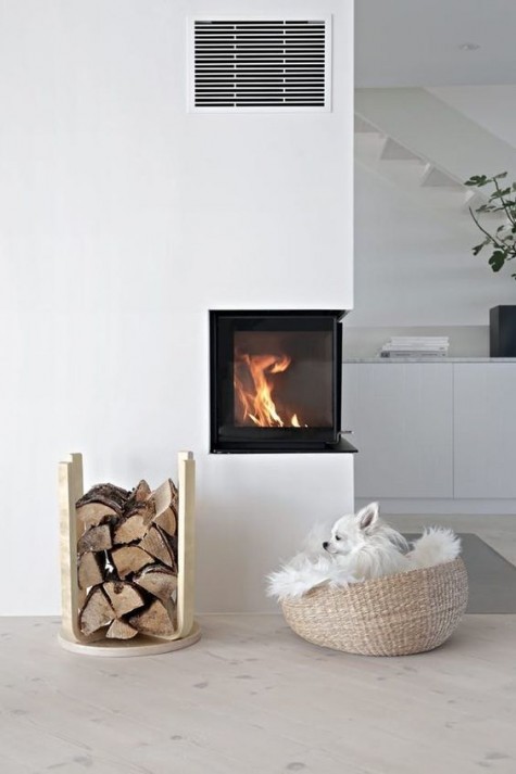 IKEA Frosta stool used as a firewood storage item