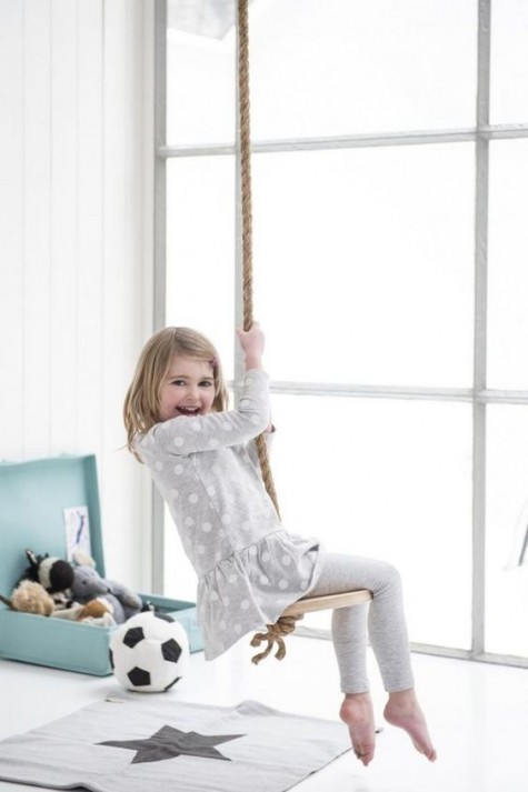 a simple swing made of thick rope and a Frosta stool
