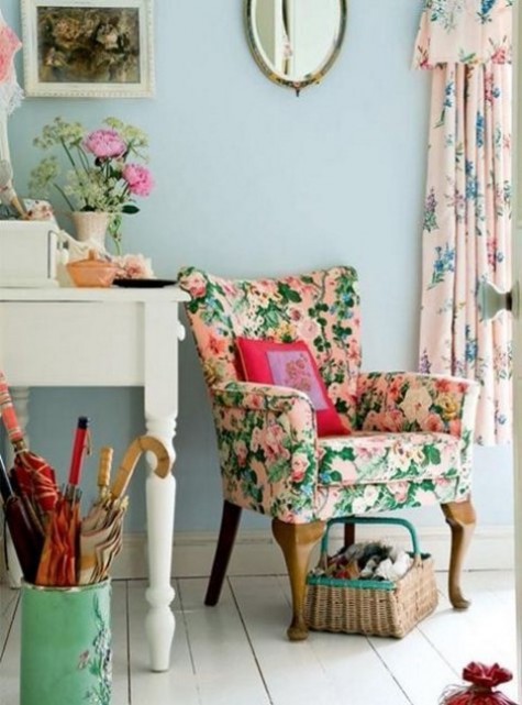 a bright floral upholstery chair for a girlish space