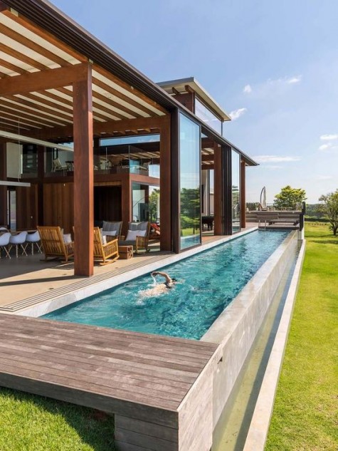 a long narrow pool next to the deck is an ideal solution