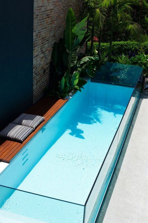 a narrow and short pool with a small deck is enough to refresh on a hot day