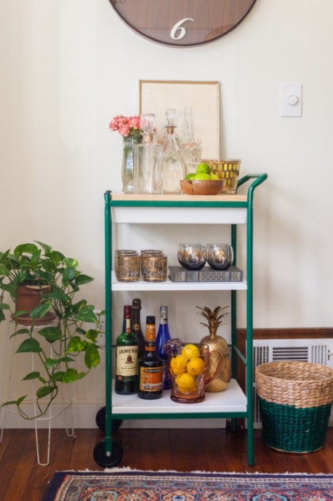 IKEA Bygel cart with a wooden countertop and bright green touches