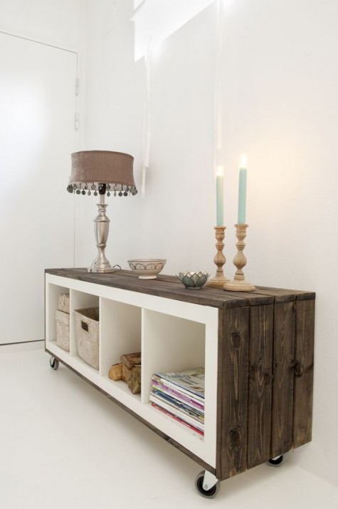 IKEA Expedit helf covered with weathered wood and put on casters looks wow