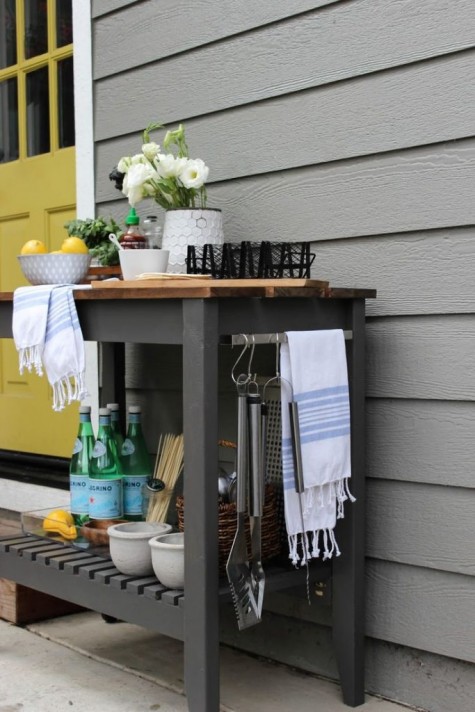 IKEA Forhoja cart done in graphite grey and with a wooden tabletop