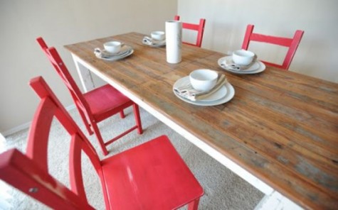 IKEA Ivar chairs painted red and distressed