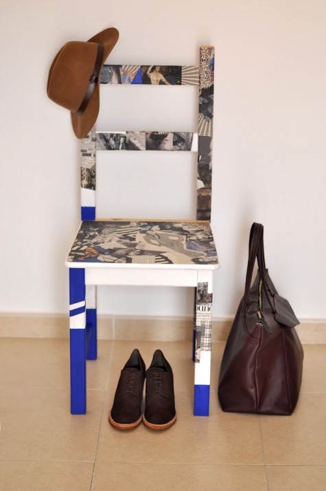IVAR chair decoupaged with magazines and paint for a bold look
