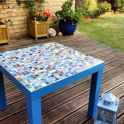 a colorful Mosaic table made of IKEA Lack is a great way to add color