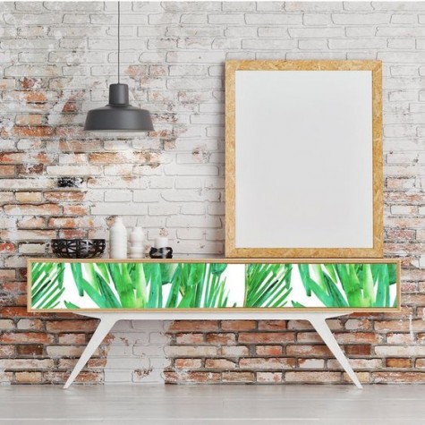 tropical leaf printed long console table is a bright option for any space