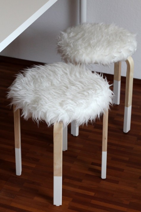 IKEA Frosta stool spruced up with white faux fur for cold seasons