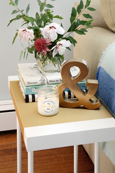 IKEA Marius stool and Lack shelves hacked into a cool side table