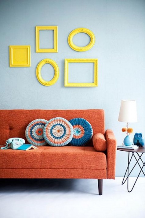 a colorful and fun retro space with yellow frames
