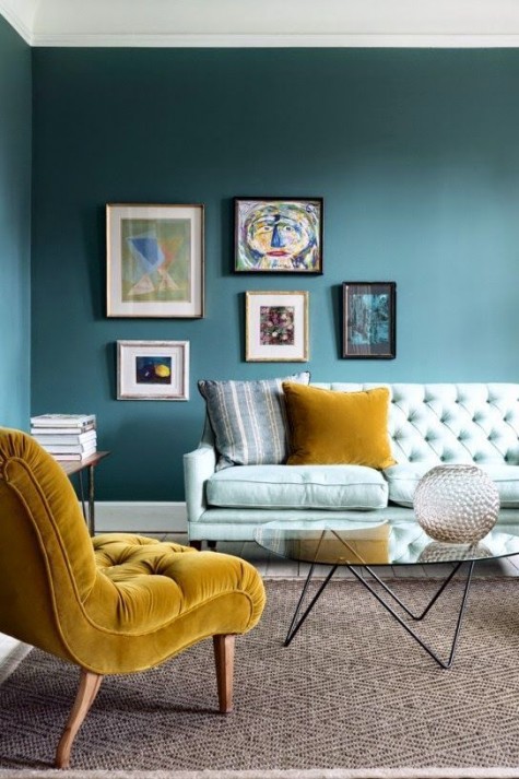 add a fall feel to your space with a mustard upholstered chair and a matching pillow
