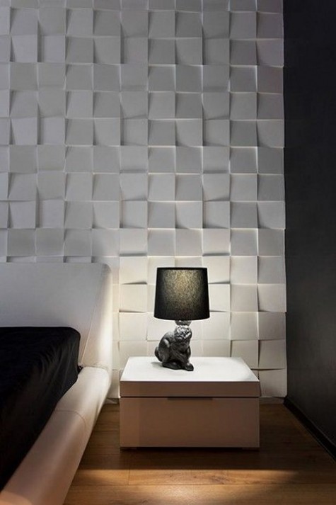 geometric acoustic panels in white look very eye-catchy