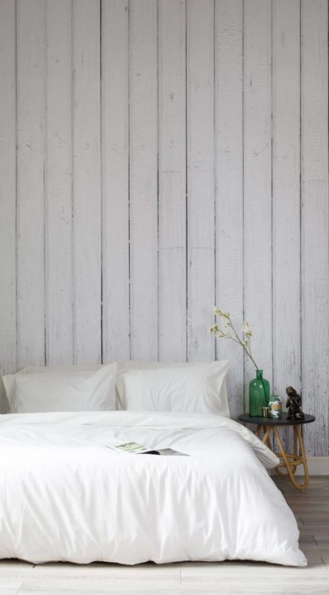wallpaper that imitates whitewashed wood is a great alternative to real wood and looks no worse